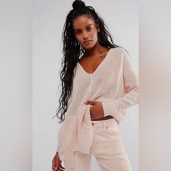 We The Free Jamie Linen V-Neck Sweater - Starfish xs - Picture 2 of 4